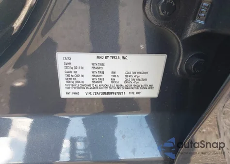 2023 Tesla Model Y Rwd из США, поврежденный, VIN 7SAYGDED0PF978241